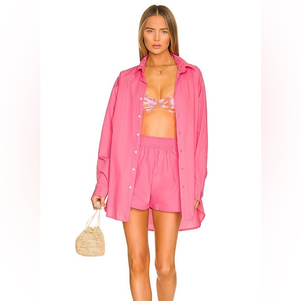 NWT Faithfull The Brand Vega Shirt Dress - Bright Pink Size XL